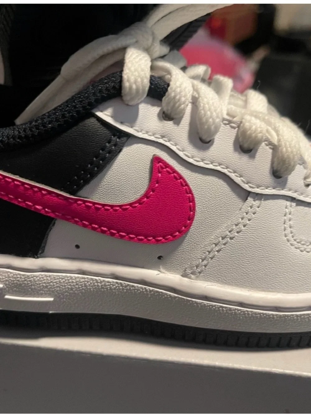 Nike Kids White Sneakers with Pink Swoosh